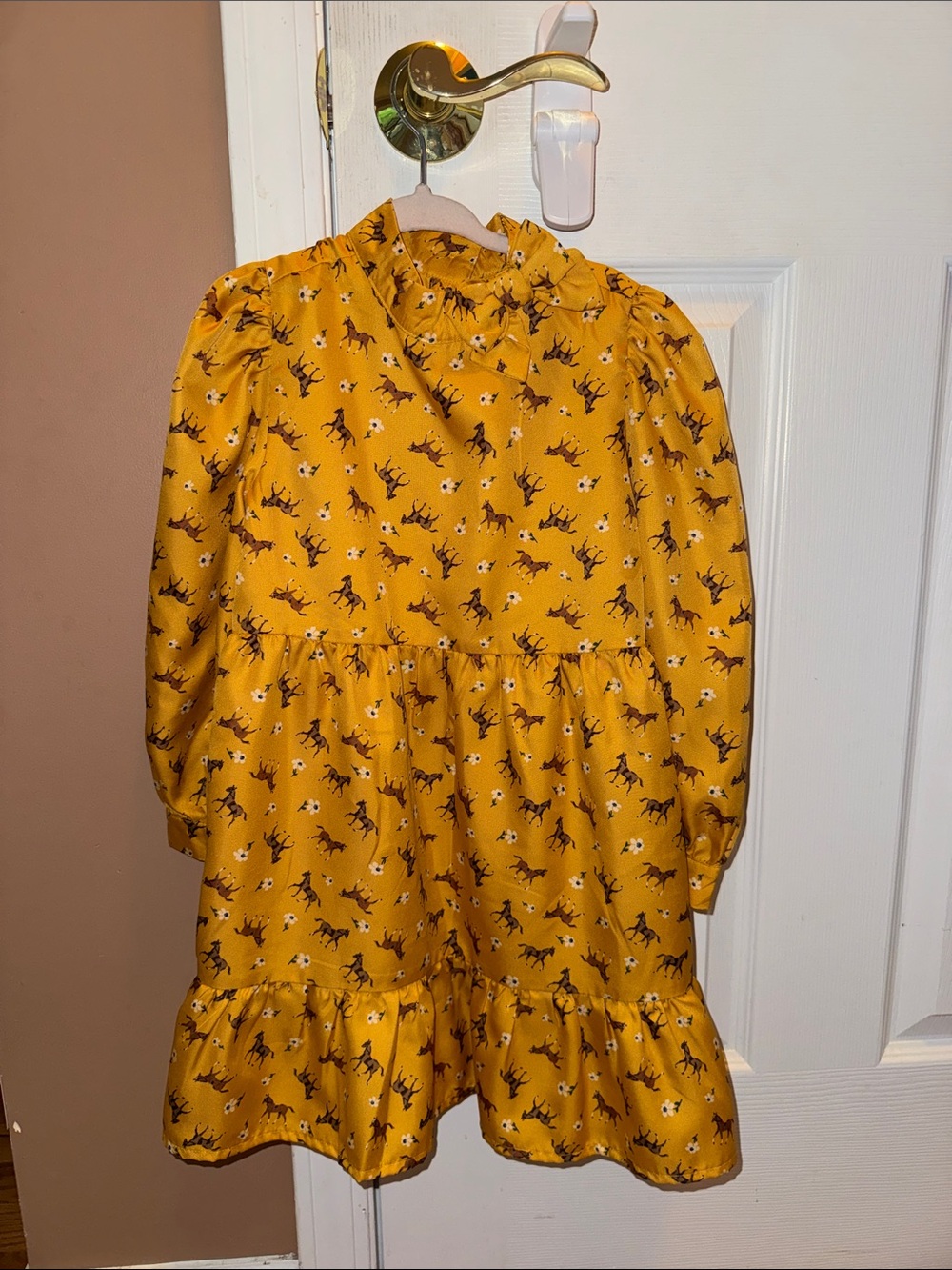 Janie and Jack Mustard Yellow Horse-Print Long-Sleeve Dress